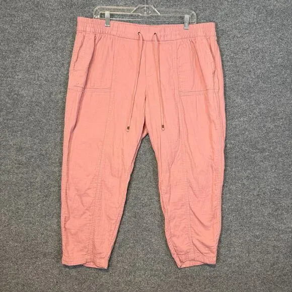 Old Navy Pants Womens XL Pink Salmon Tapered Bohemian Cropped‎ Boho Oversized - Picture 2 of 11